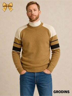Vintage Wool Arm Striped Crewneck Wool Sweater Large Retro Grodins California